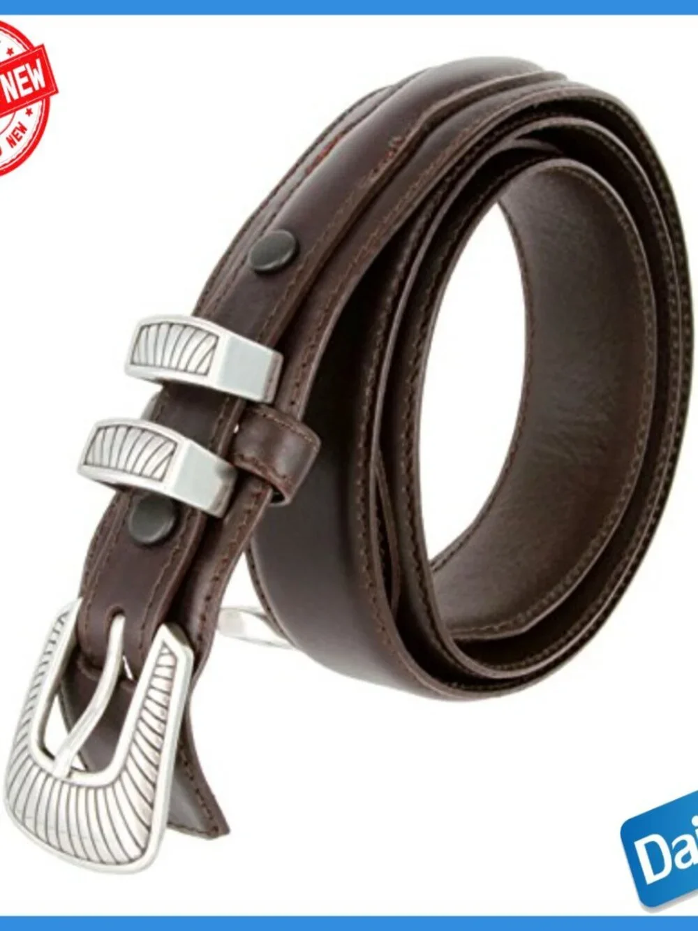 Leather Ranger Belt with Sterling Silver Buckle, Size 36, Western Style